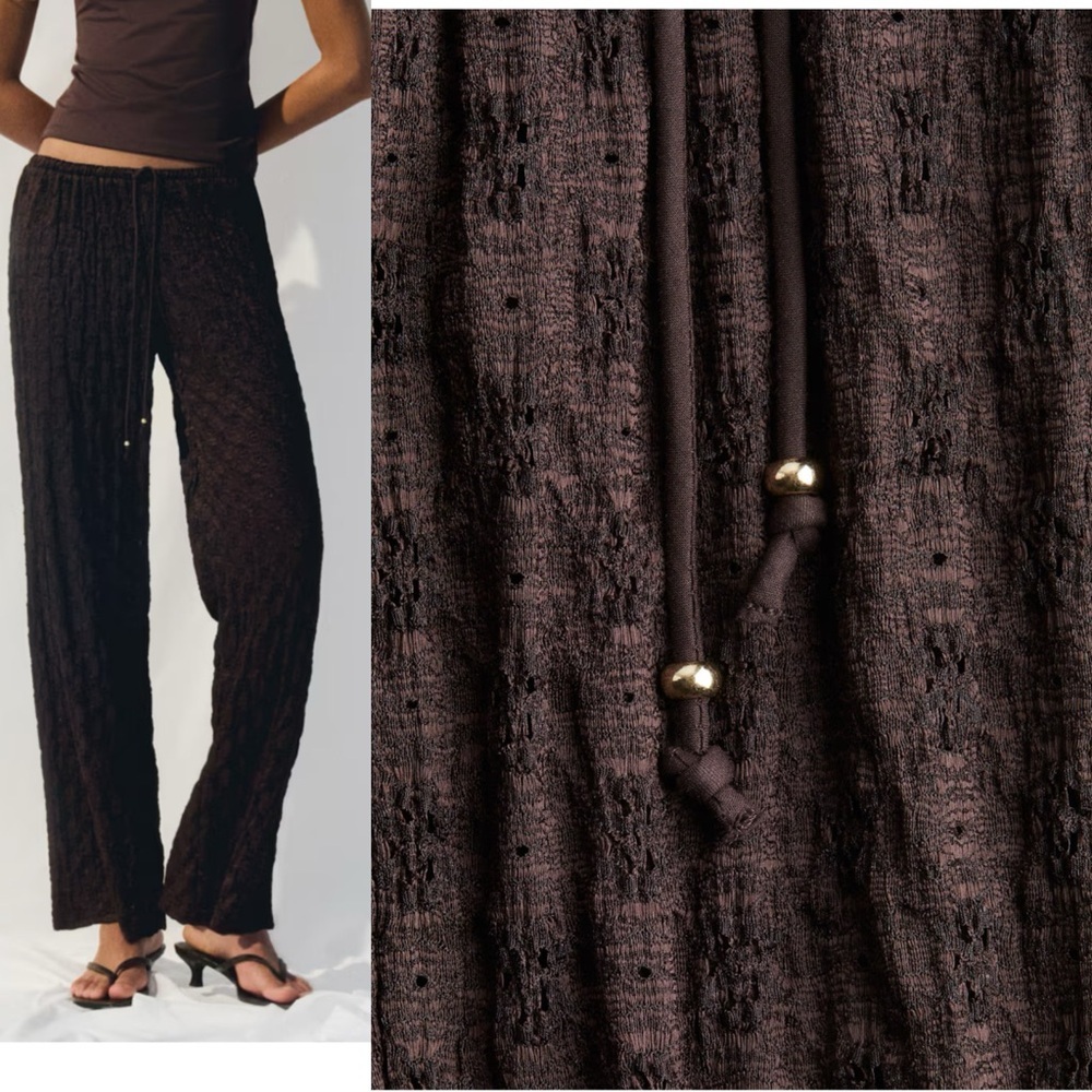 NWT! H&M LACE-LOOK DRAWSTRING PANTS Dark Brown